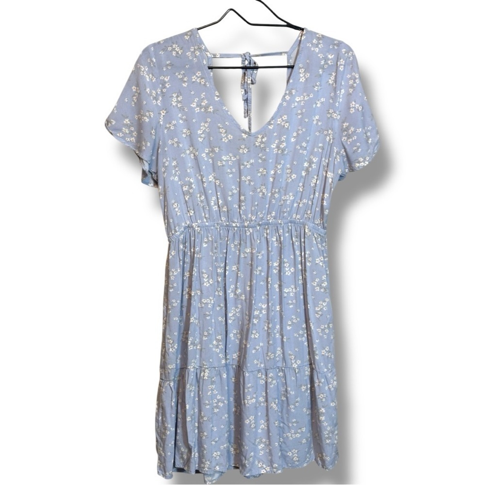 Yarn&Sea Baby Blue Floral Print Smocked Open Back Flutter Short Sleeve Sundress - Picture 14 of 16